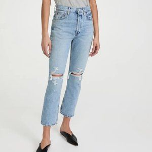Agolde Riley High Rise Straight Crop Distressed